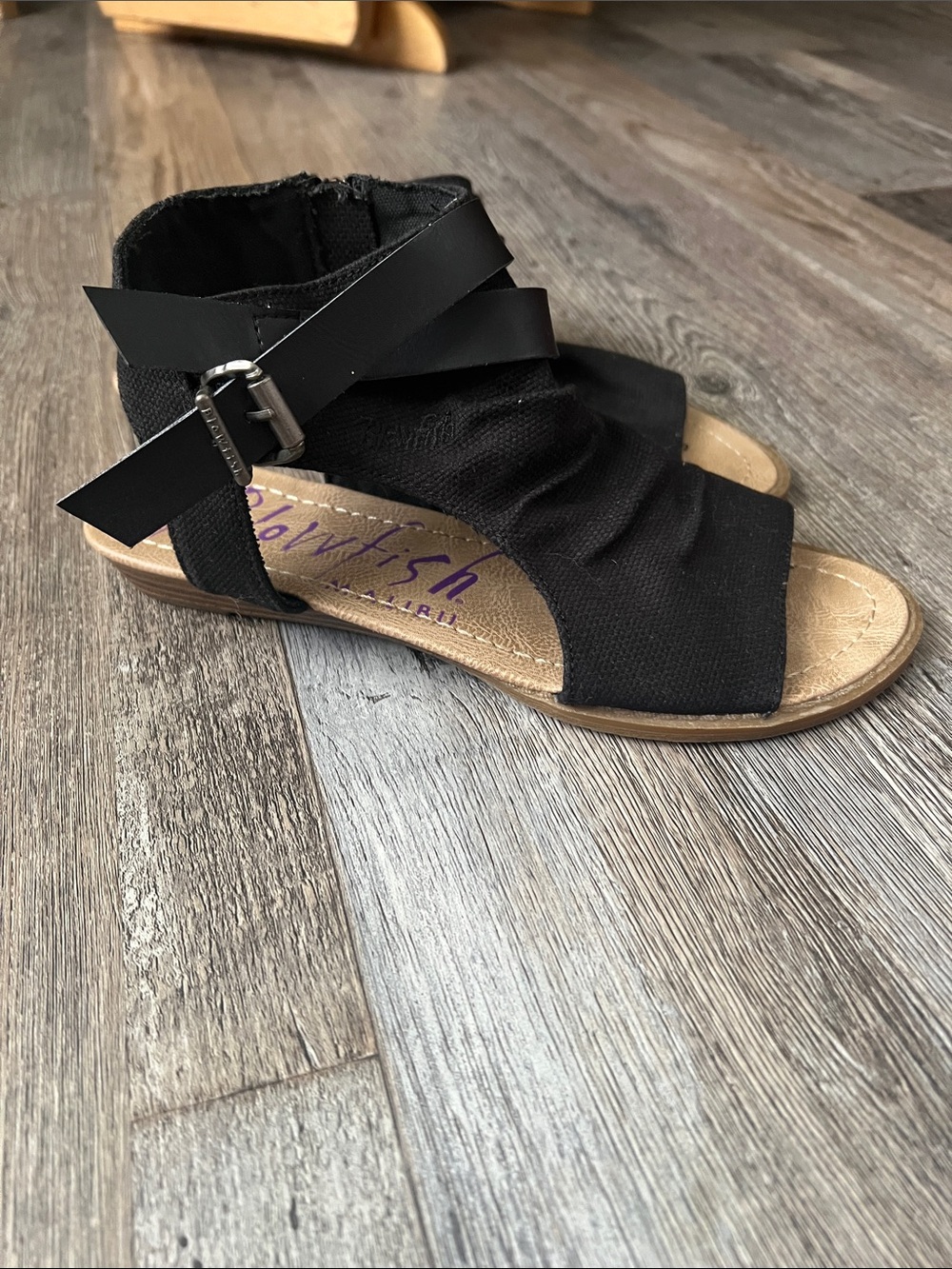 Blowfish Black Ruched Ankle-Strap Sandal